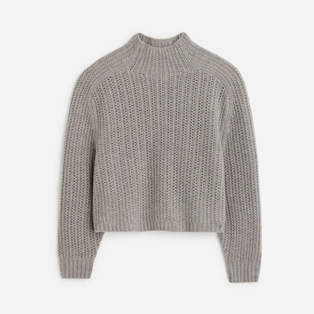 Madewell Pointelle Stitch Mockneck Sweater Heather Pewter Gray Size XXS